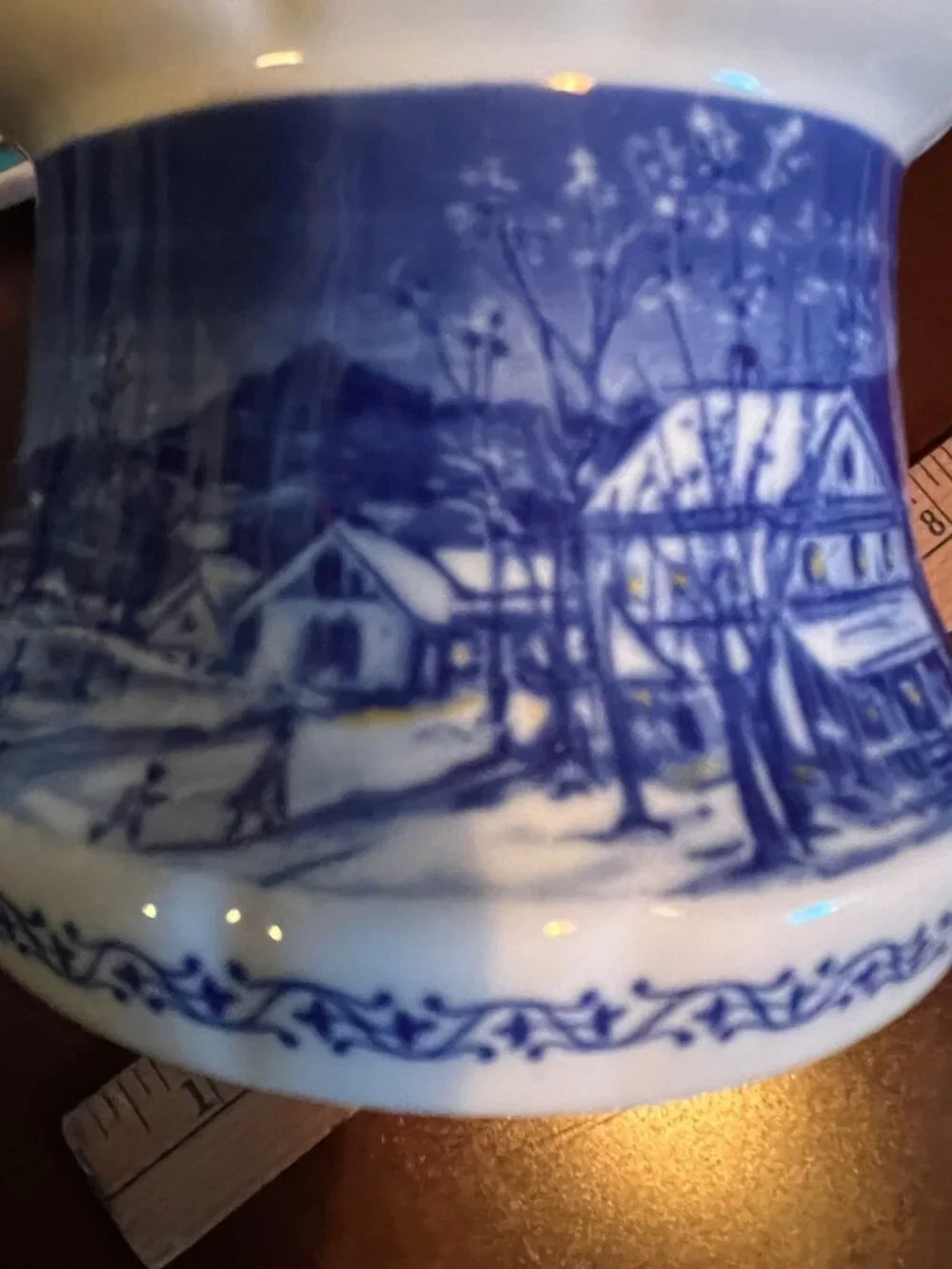 Porcelain Oil Base Lamp Base Vintage 1980 Blue Winters Eve Lamplight Farms Limit
